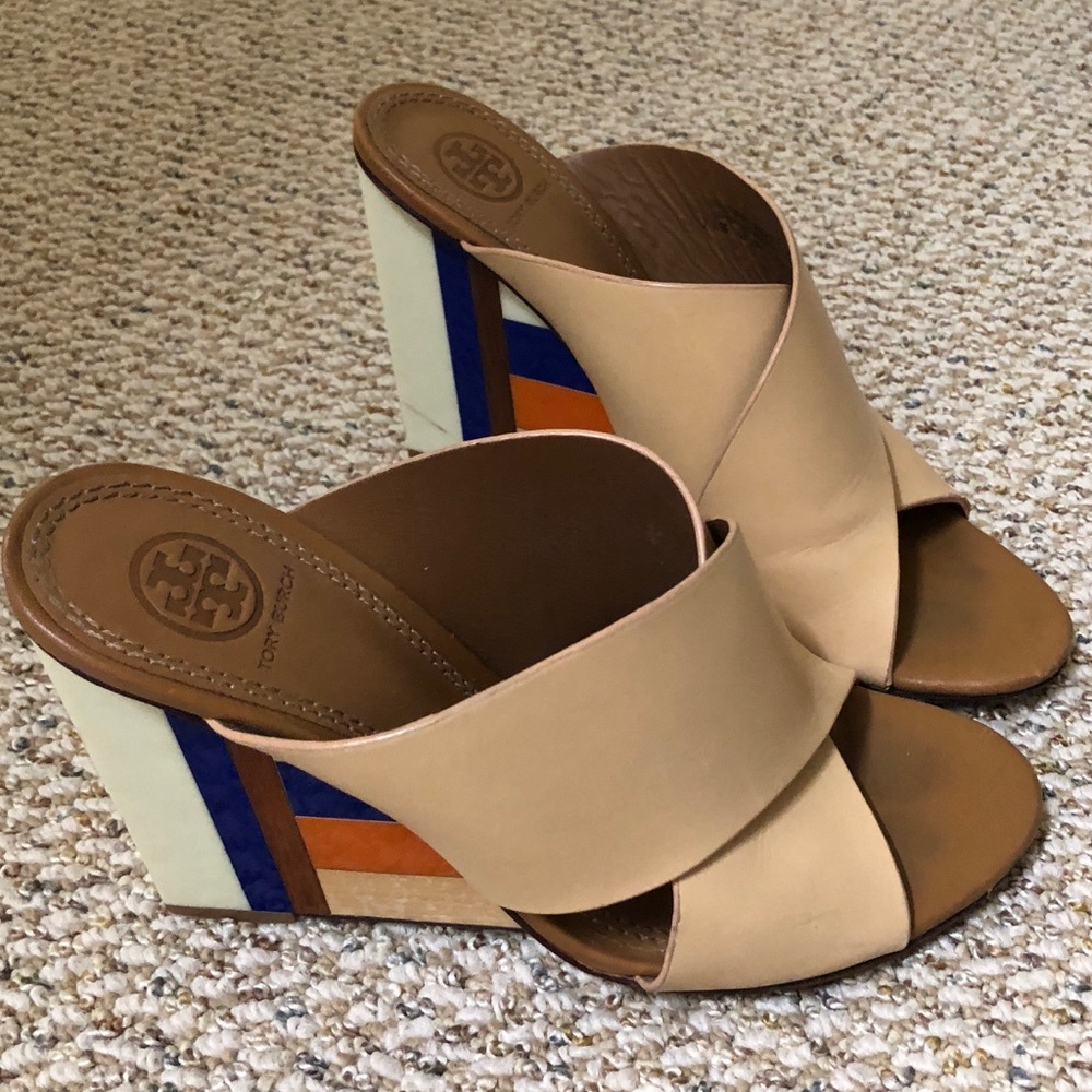 Tory Burch nude slide heels